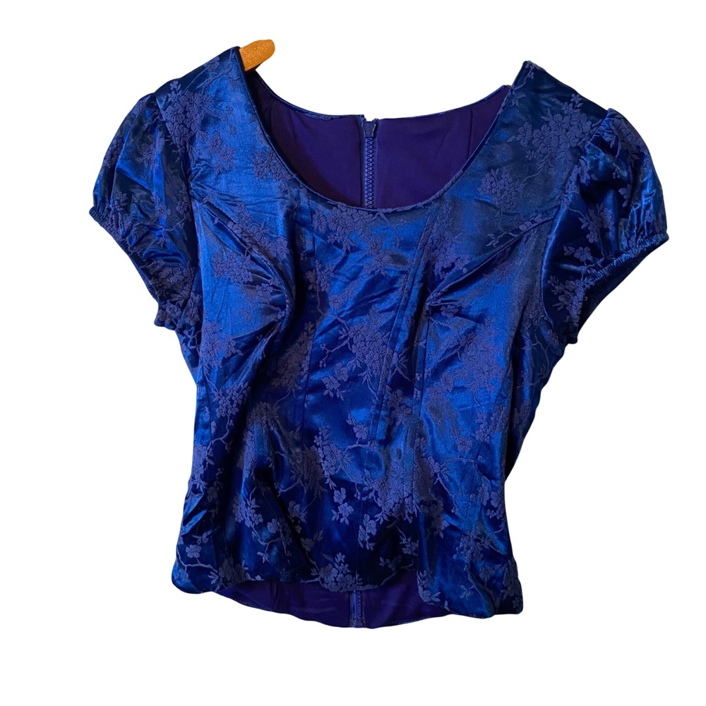 Jody California‎ Royal Blue Floral Corset Style Top Short Sleeve Women 
Size 3/4